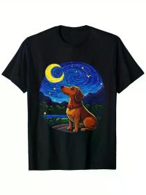 Dogs Under the Stars Print Men'S Fashionable Summer Short Sleeve Sports T-shirt, Comfortable And Versatile (Color: Black, size: XL)