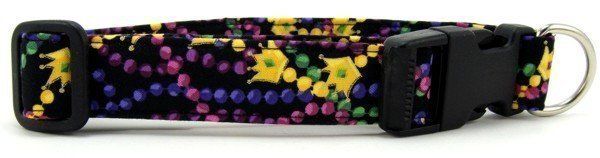 Mardi Gras Beads & Crowns Dog Collar (size: X-Small)